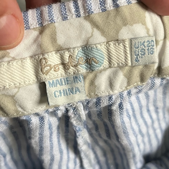 Boden Blue White Striped Linen Cuffed Shorts Size‎ 16 - Picture 4 of 7